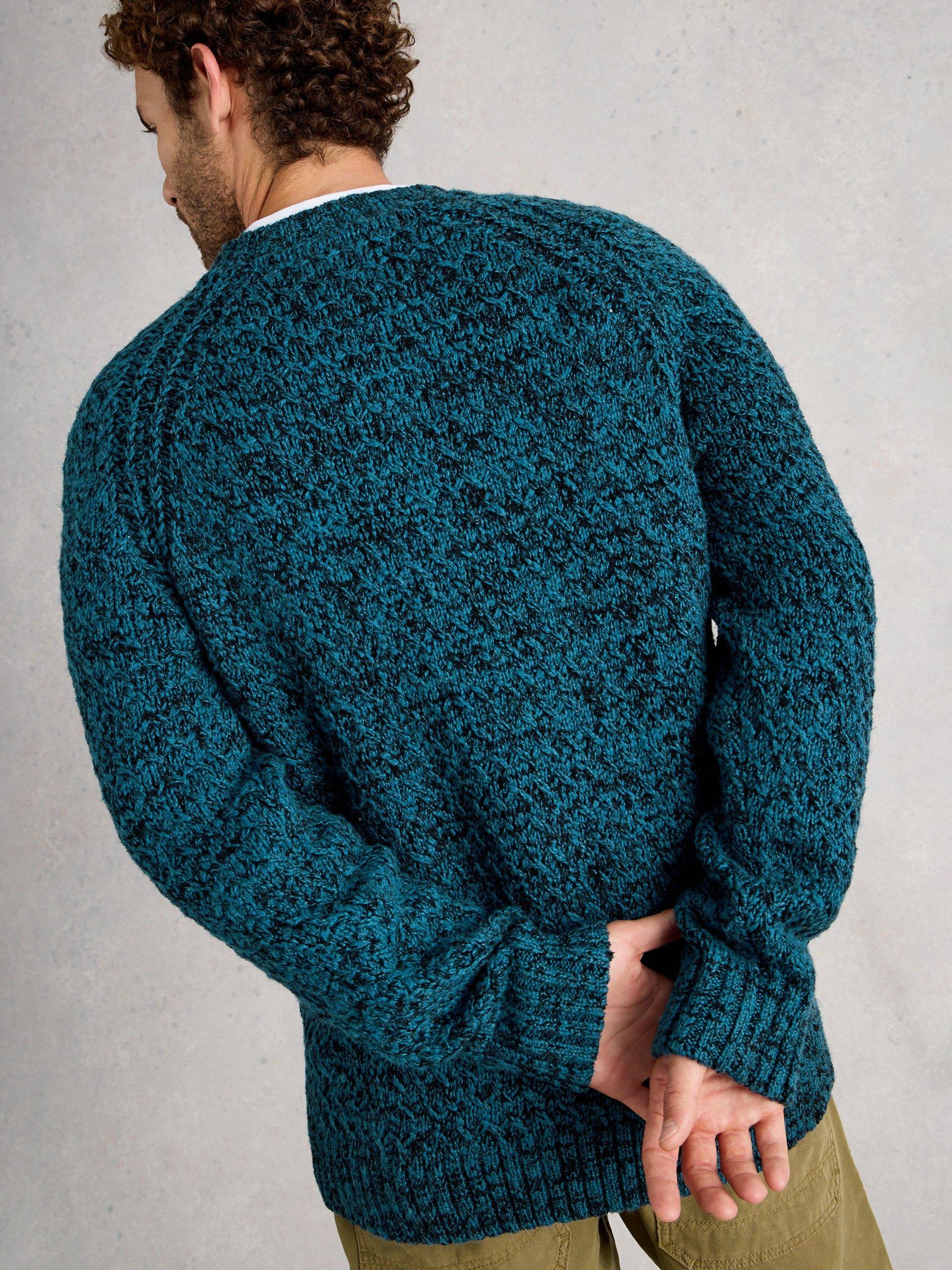 Product image 2 of 6, which shows White Stuff Albany Cotton Blend Crew Neck Chunky Jumper, Blue, L