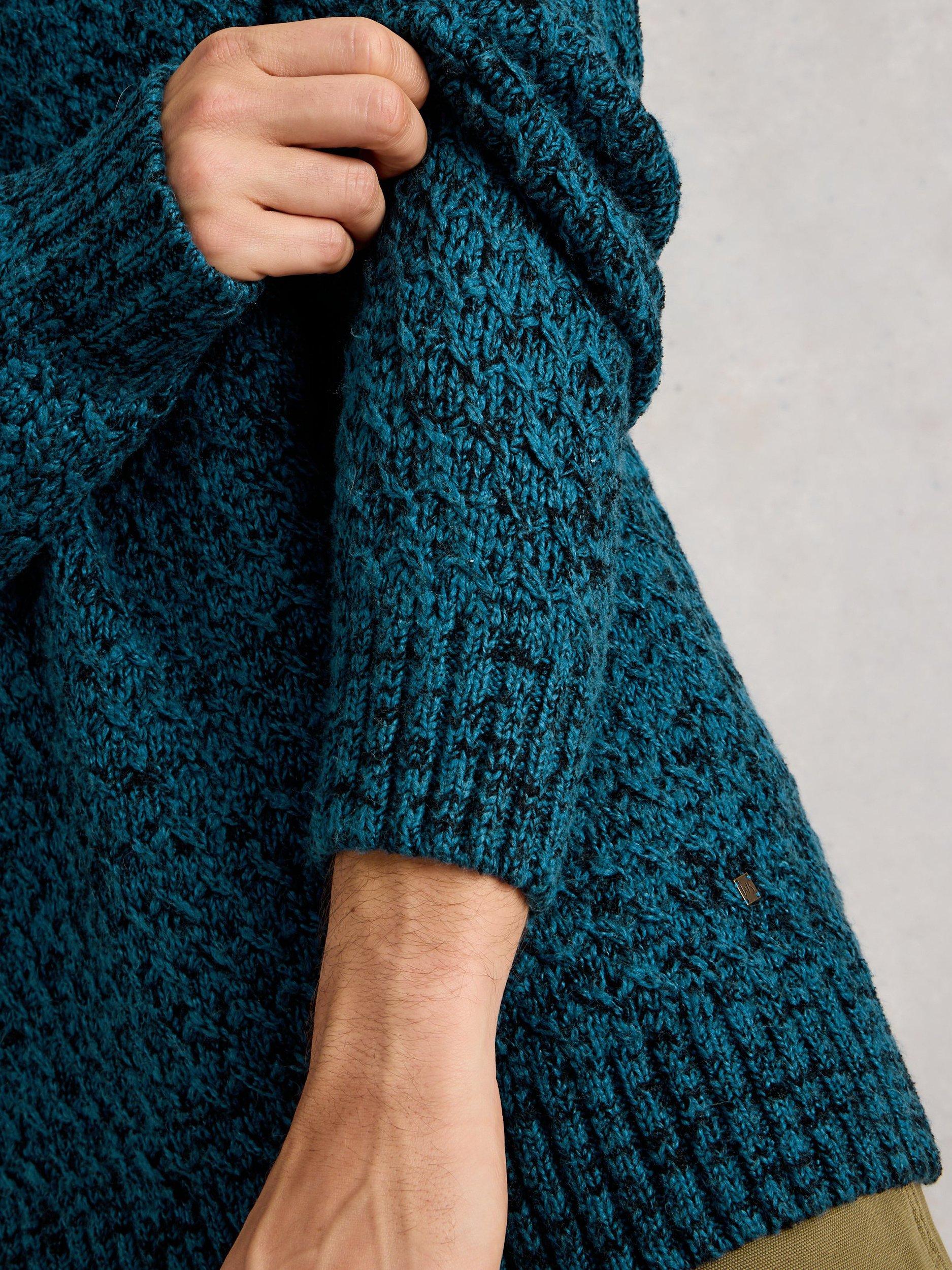 Product image 3 of 6, which shows White Stuff Albany Cotton Blend Crew Neck Chunky Jumper, Blue, L