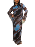 FASHION SZN Curve Abstract Mesh Maxi Dress, Blue/Multi