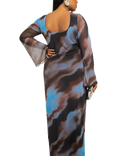FASHION SZN Curve Abstract Mesh Maxi Dress, Blue/Multi