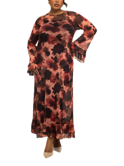 FASHION SZN Curve Floral Long Sleeve Maxi Dress, Pink/Multi, Pink/Multi