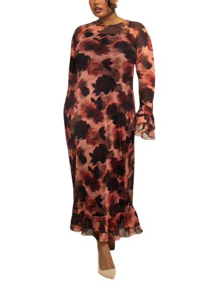 FASHION SZN Curve Floral Long Sleeve Maxi Dress, Pink/Multi - view 2, Pink/Multi