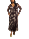 FASHION SZN Curve Polka Dot Mesh Midaxi Dress, Brown/Multi