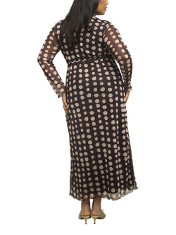 FASHION SZN Curve Polka Dot Mesh Midaxi Dress, Brown/Multi - view 2, Brown/Multi