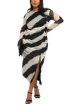 FASHION SZN Curve Monochrome Stripe Mesh Midaxi Dress, Black