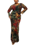 FASHION SZN Curve Floral Mesh Maxi Dress, Khaki/Multi