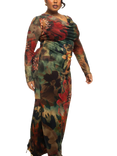 FASHION SZN Curve Floral Mesh Maxi Dress, Khaki/Multi