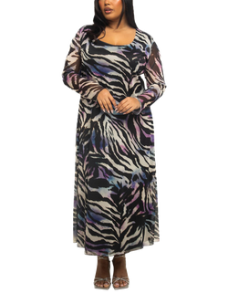 FASHION SZN Curve Zebra Print Mesh Midaxi Dress, Black/Multi, Black/Multi