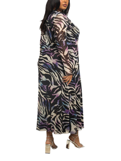 FASHION SZN Curve Zebra Print Mesh Midaxi Dress, Black/Multi - view 2, Black/Multi