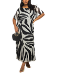 FASHION SZN Curve Zebra Print Mesh Midi Dress, Black/Multi