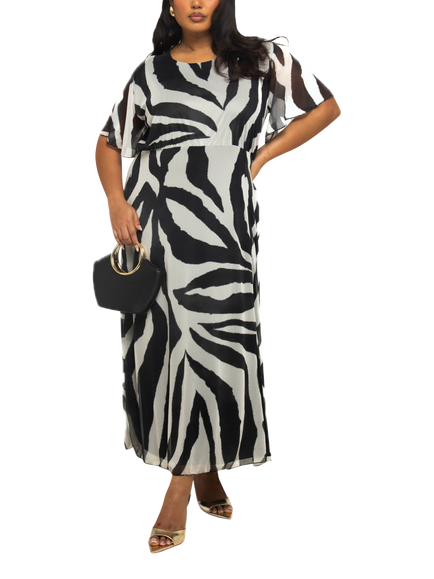 FASHION SZN Curve Zebra Print Mesh Midi Dress, Black/Multi, Black/Multi