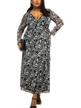 FASHION SZN Curve Abstract Monochrome Midi Dress, Black