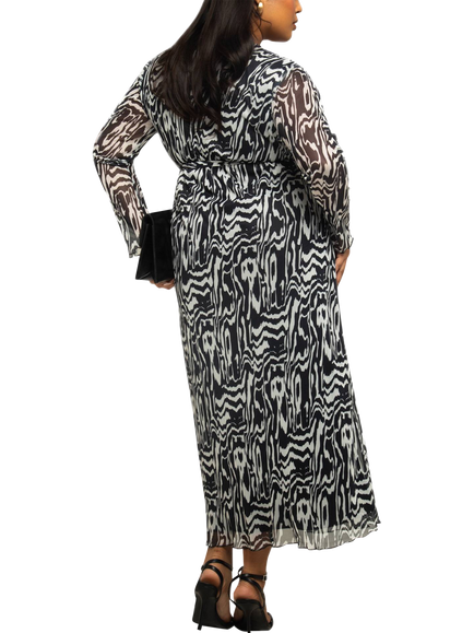FASHION SZN Curve Abstract Monochrome Midi Dress, Black - view 2, Black