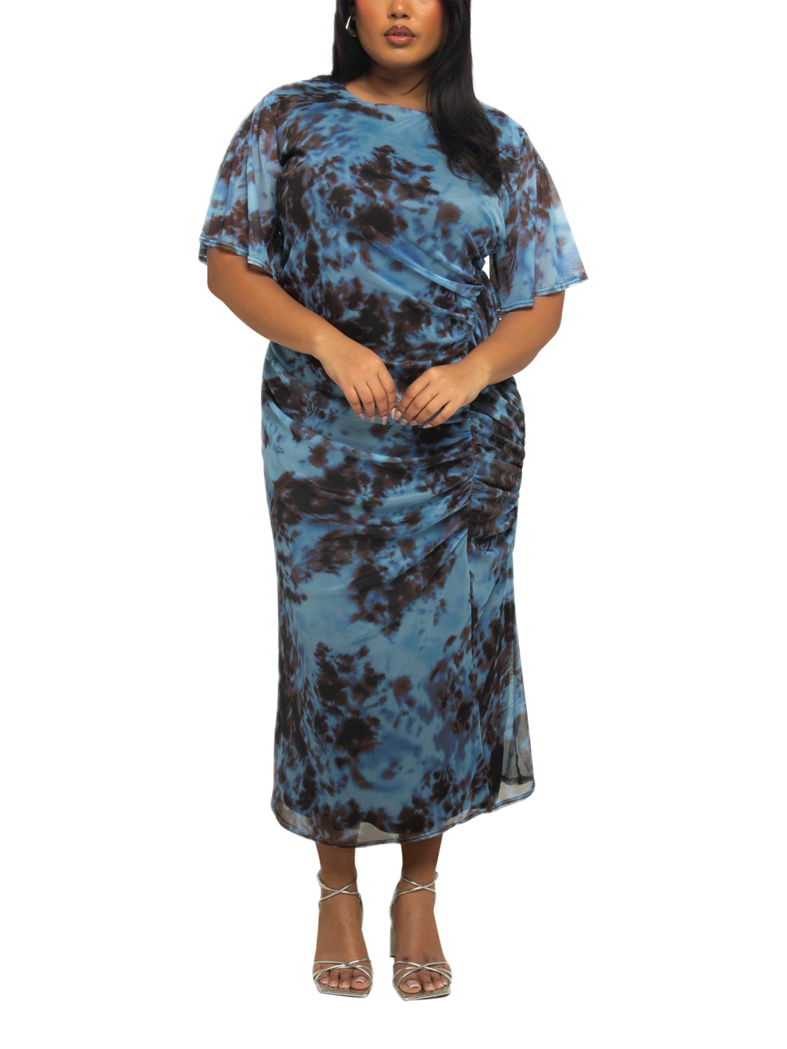 Product image 1 of 4, which shows FASHION SZN Curve Abstract Mesh Midi Dress, Blue, 16