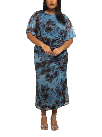 FASHION SZN Curve Abstract Mesh Midi Dress, Blue, Blue