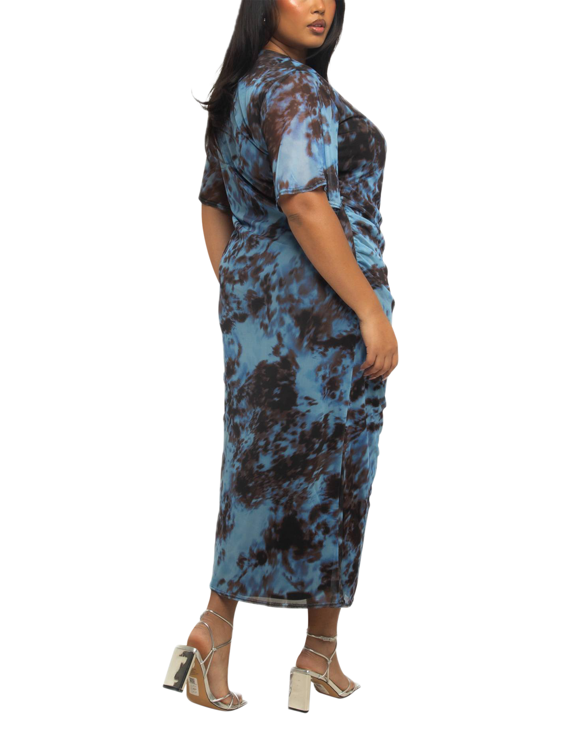 Product image 2 of 4, which shows FASHION SZN Curve Abstract Mesh Midi Dress, Blue, 16