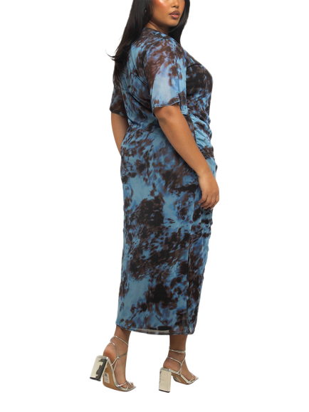 FASHION SZN Curve Abstract Mesh Midi Dress, Blue - view 2, Blue