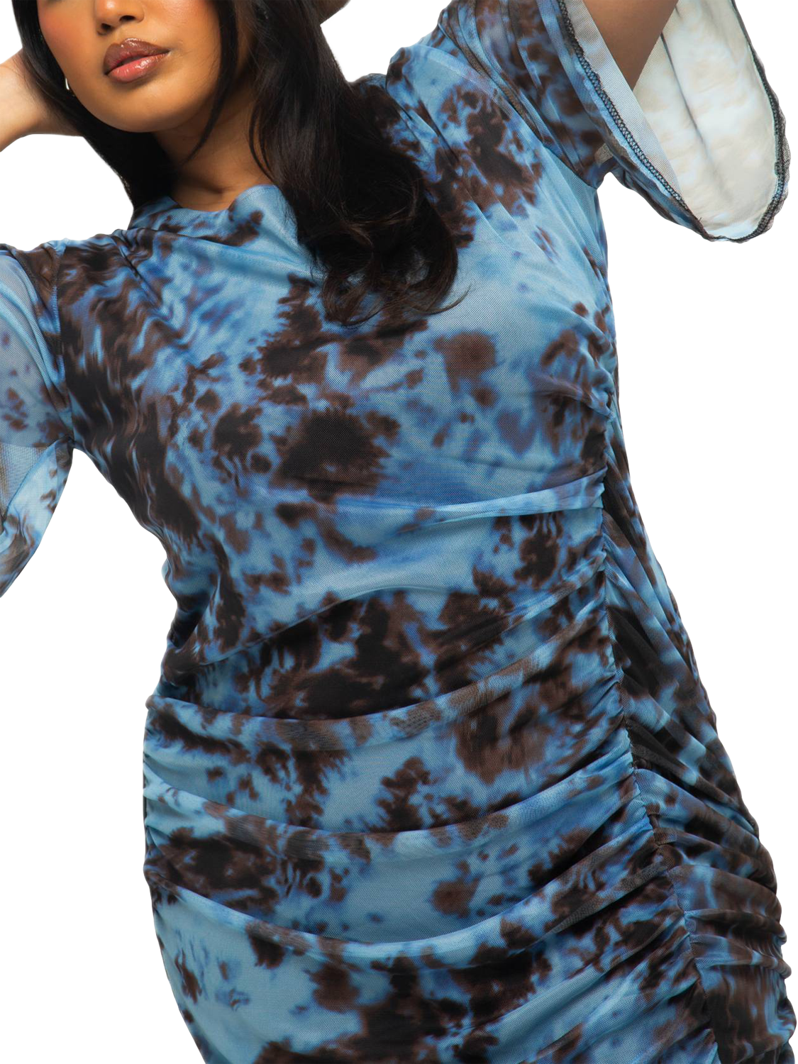 Product image 3 of 4, which shows FASHION SZN Curve Abstract Mesh Midi Dress, Blue, 16