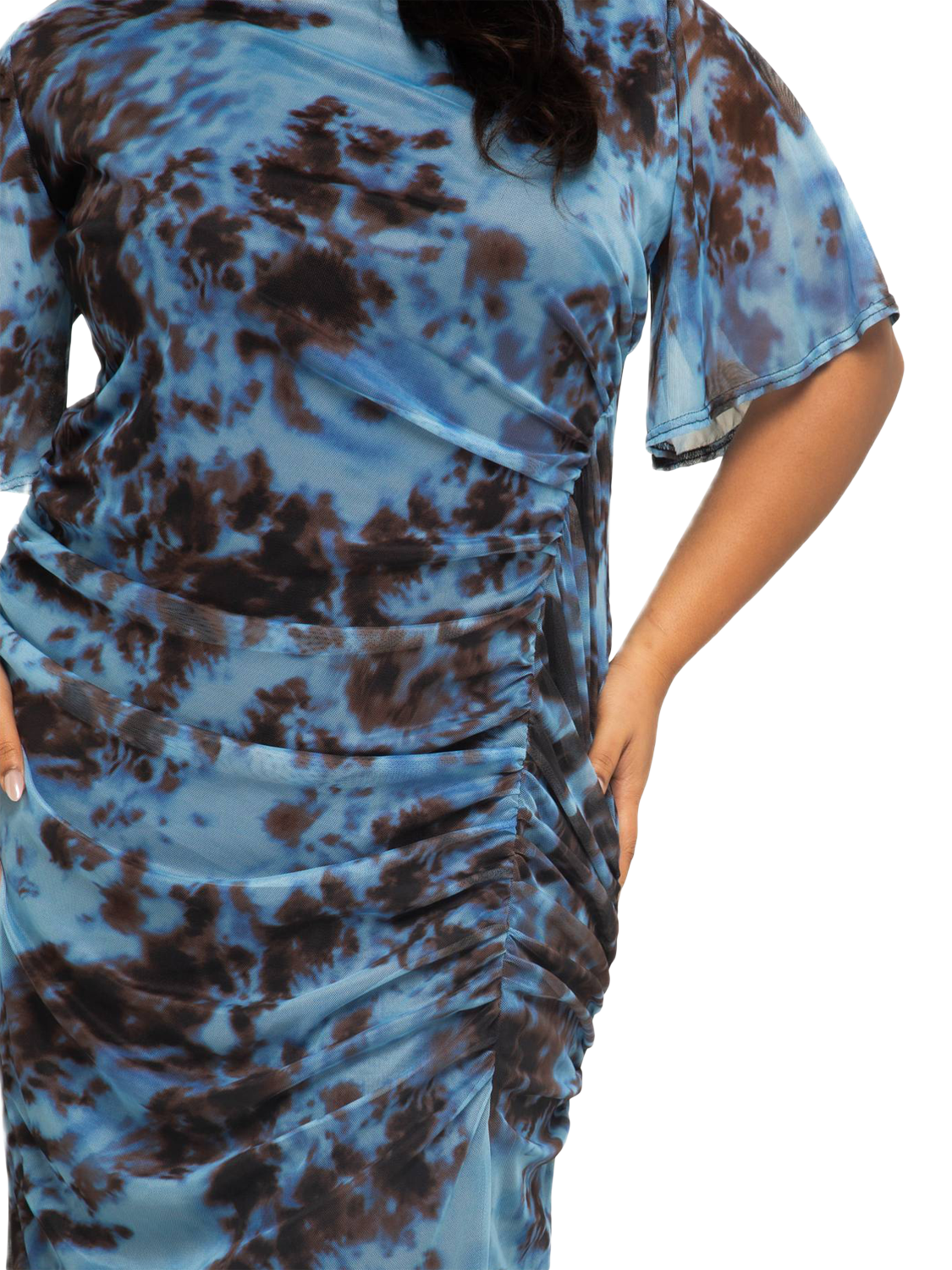 Product image 4 of 4, which shows FASHION SZN Curve Abstract Mesh Midi Dress, Blue, 16