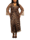 FASHION SZN Curve Tiger Print Mesh Midi Dress, Brown