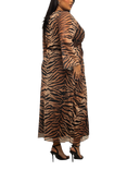 FASHION SZN Curve Tiger Print Mesh Midi Dress, Brown