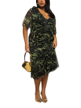 FASHION SZN Curve Zebra Print Mesh Midi Dress, Khaki