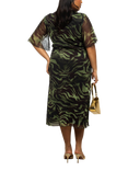 FASHION SZN Curve Zebra Print Mesh Midi Dress, Khaki
