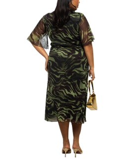 FASHION SZN Curve Zebra Print Mesh Midi Dress, Khaki - view 2, Khaki