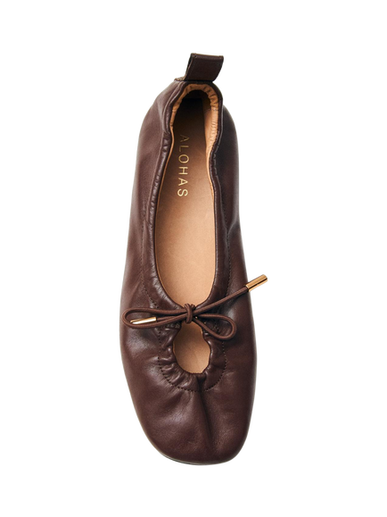 ALOHAS Rosalind Leather Ballerina Pumps, Brown - view 2, Brown