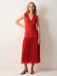 Jigsaw Mixed Media Cotton Blend Pleated Jersey Midi Dress