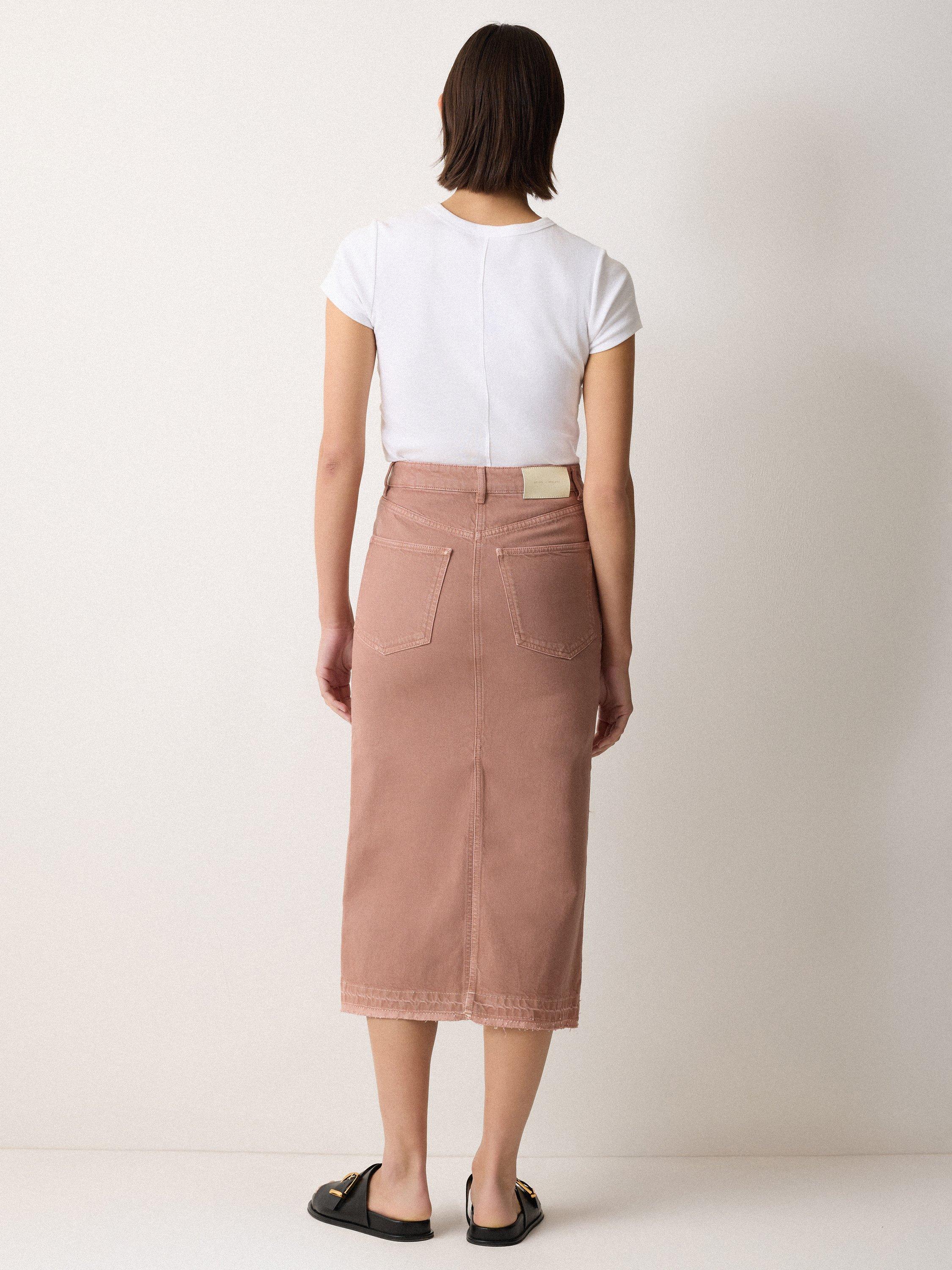 Product image 2 of 6, which shows Jigsaw Cole Cotton Denim Midi Skirt, Washed Pink, 6