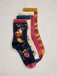 White Stuff Animal and Nature Ankle Socks, Pack of 4, Navy/Multi