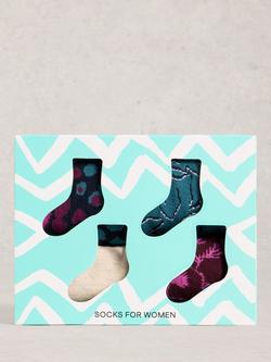 White Stuff Floral Ankle Socks, Pack of 4, Purple/Multi, Purple/Multi