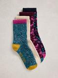 White Stuff Floral Ankle Socks, Pack of 4, Purple/Multi