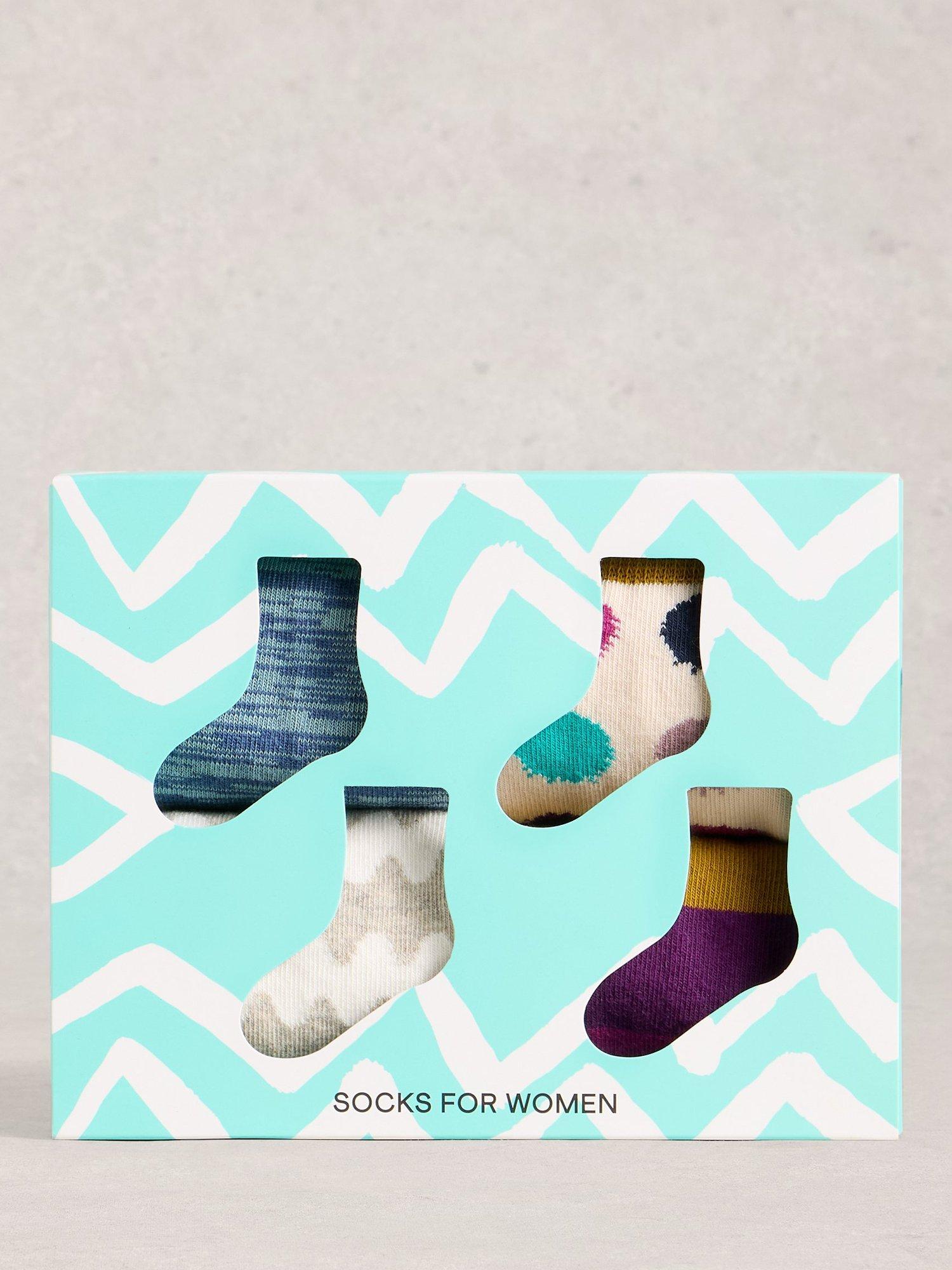 Product image 1 of 4, which shows White Stuff Hotch Potch Ankle Socks, Pack of 4, Natural/Multi, 3-5.5