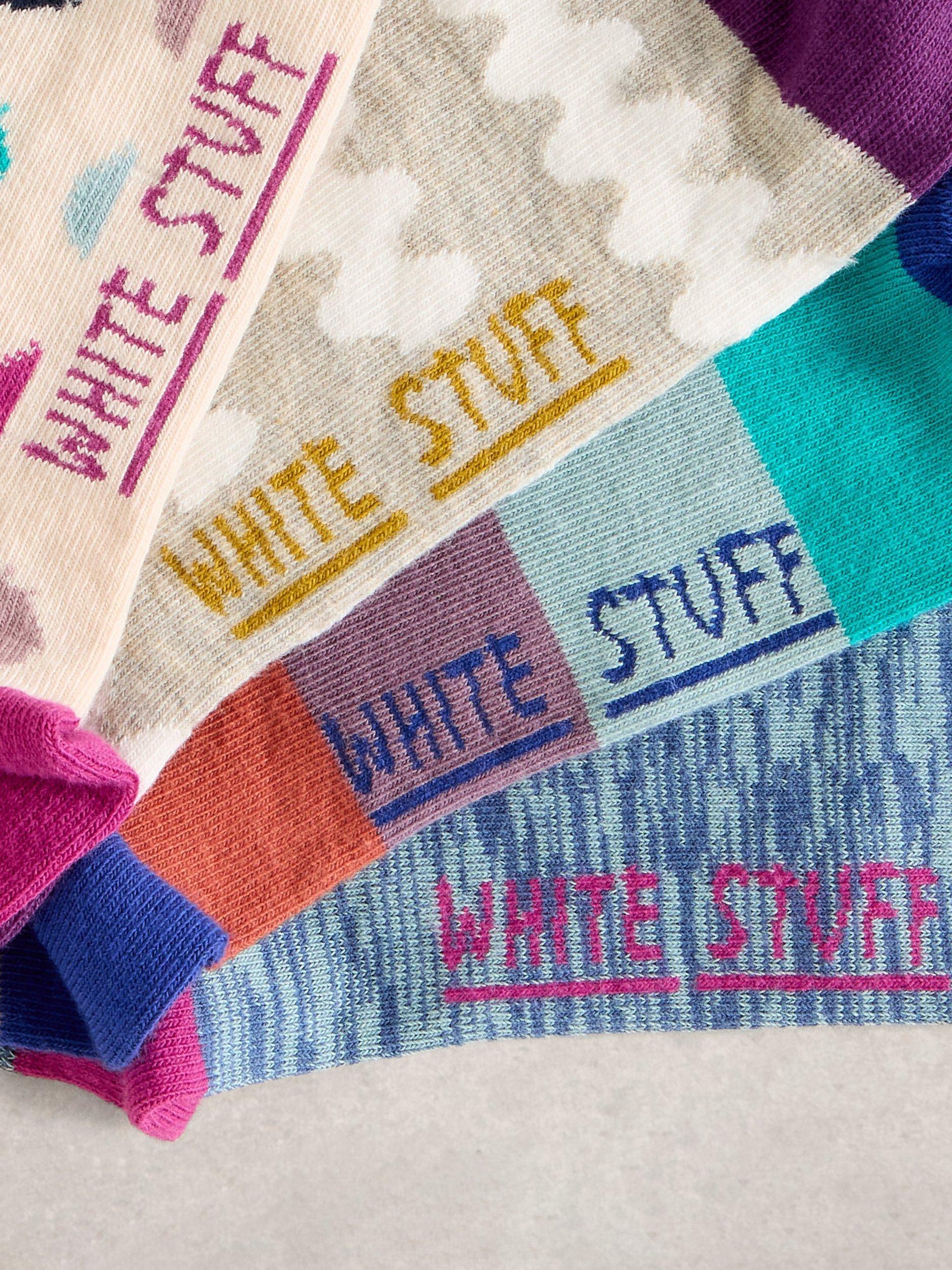 Product image 3 of 4, which shows White Stuff Hotch Potch Ankle Socks, Pack of 4, Natural/Multi, 3-5.5