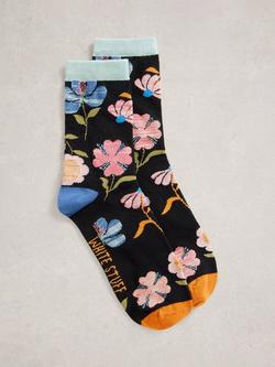 White Stuff Floral Ankle Socks, Black/Multi, Black/Multi