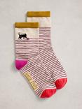 White Stuff Cat and String Embroidered Ankle Socks, Grey/Multi