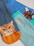 White Stuff Cat Ankle Socks, Pack of 3, Blue/Multi