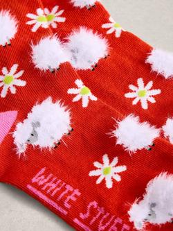 White Stuff Fluffy Sheep Ankle Socks, Red/Multi - view 2, Red/Multi