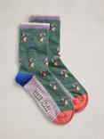White Stuff Hedgehog and Umbrella Ankle Socks, Bright Teal/Multi