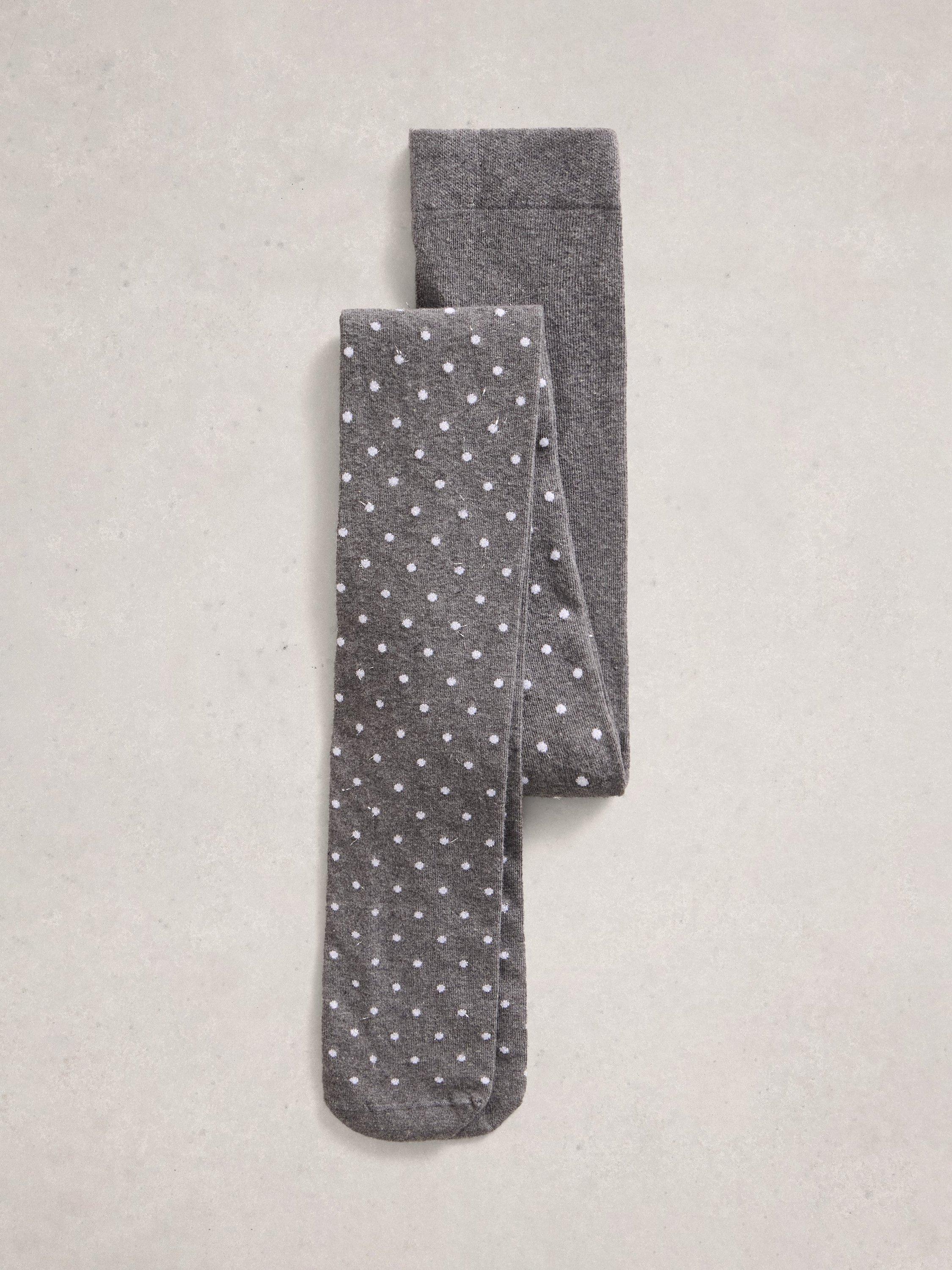 Product image 2 of 2, which shows White Stuff Polka Dot Sparkle Tights, Mid Grey, S