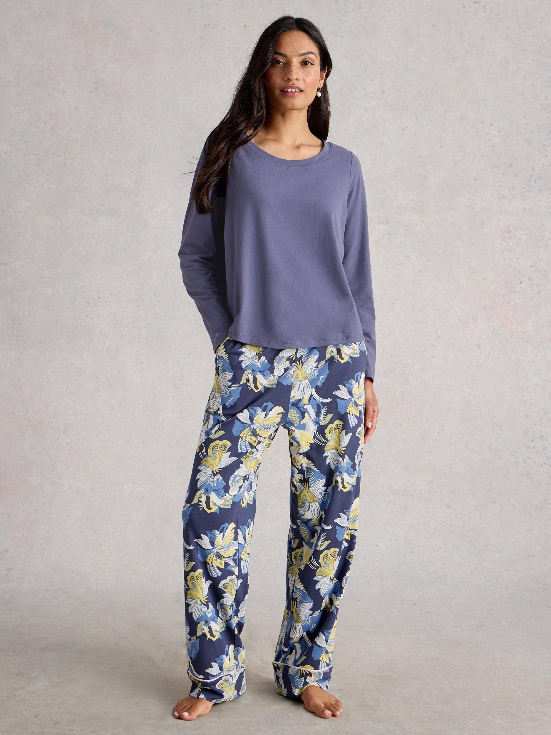 Product image 1 of 6, which shows White Stuff Eva Round Neck Jersey Pyjama Top, Dark Purple, M