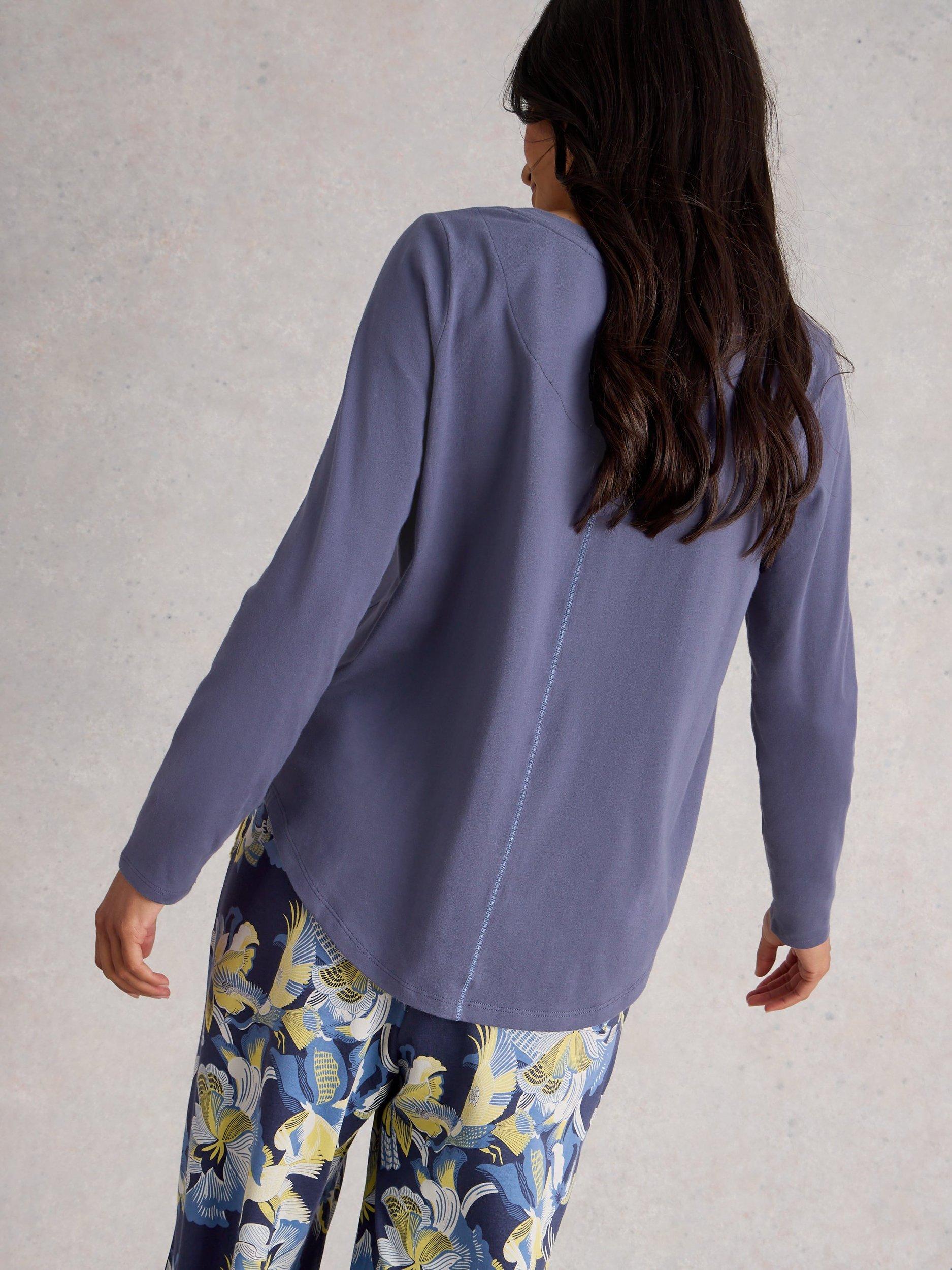 Product image 2 of 6, which shows White Stuff Eva Round Neck Jersey Pyjama Top, Dark Purple, M