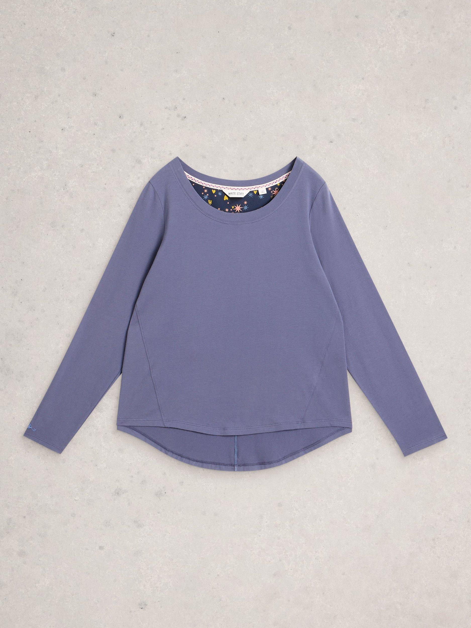 Product image 5 of 6, which shows White Stuff Eva Round Neck Jersey Pyjama Top, Dark Purple, M