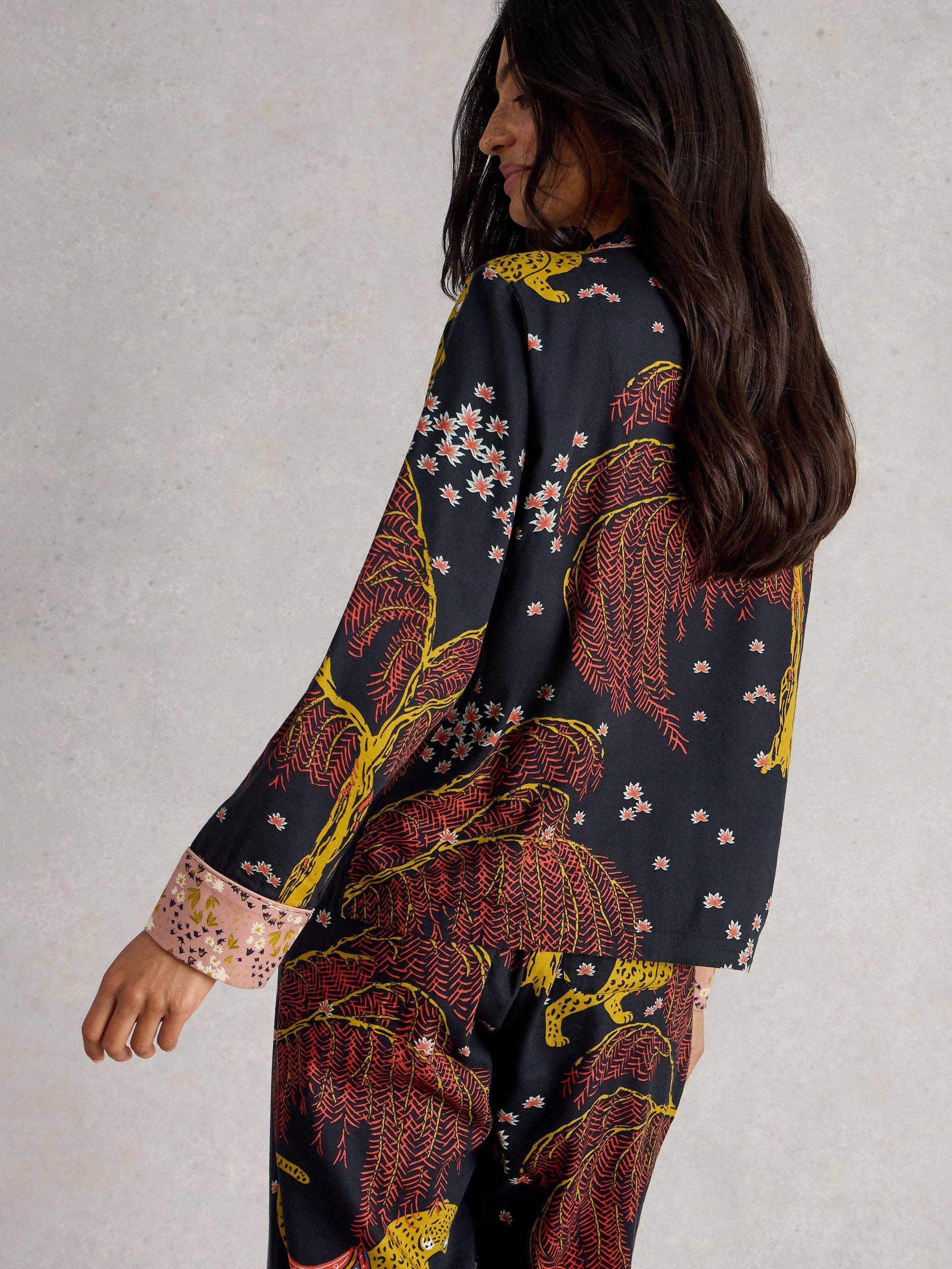 Product image 2 of 6, which shows White Stuff Nina Leopards & Leaves Pyjama Shirt, Black/Multi, L