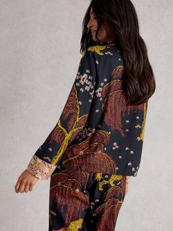 White Stuff Nina Leopards & Leaves Pyjama Shirt, Black/Multi - view 2, Black/Multi