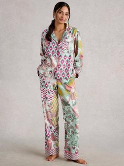 White Stuff Nina Mixed Print Pyjama Shirt, Green/Multi, Green/Multi