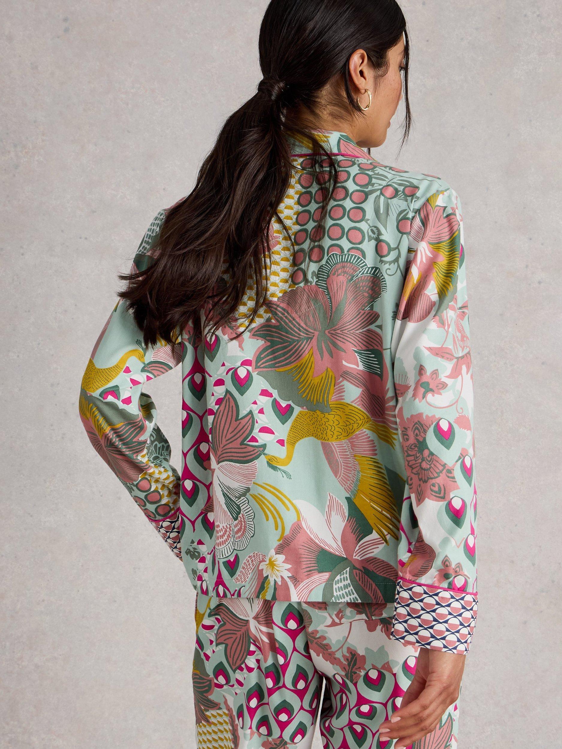 Product image 2 of 6, which shows White Stuff Nina Mixed Print Pyjama Shirt, Green/Multi, L