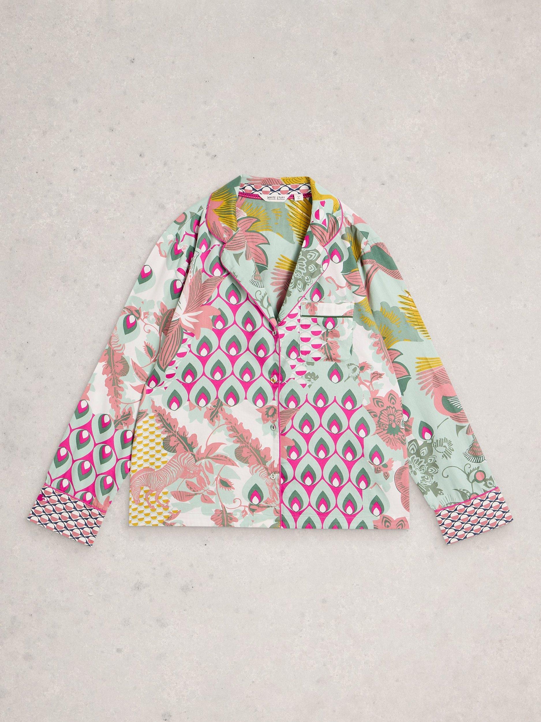 Product image 5 of 6, which shows White Stuff Nina Mixed Print Pyjama Shirt, Green/Multi, L